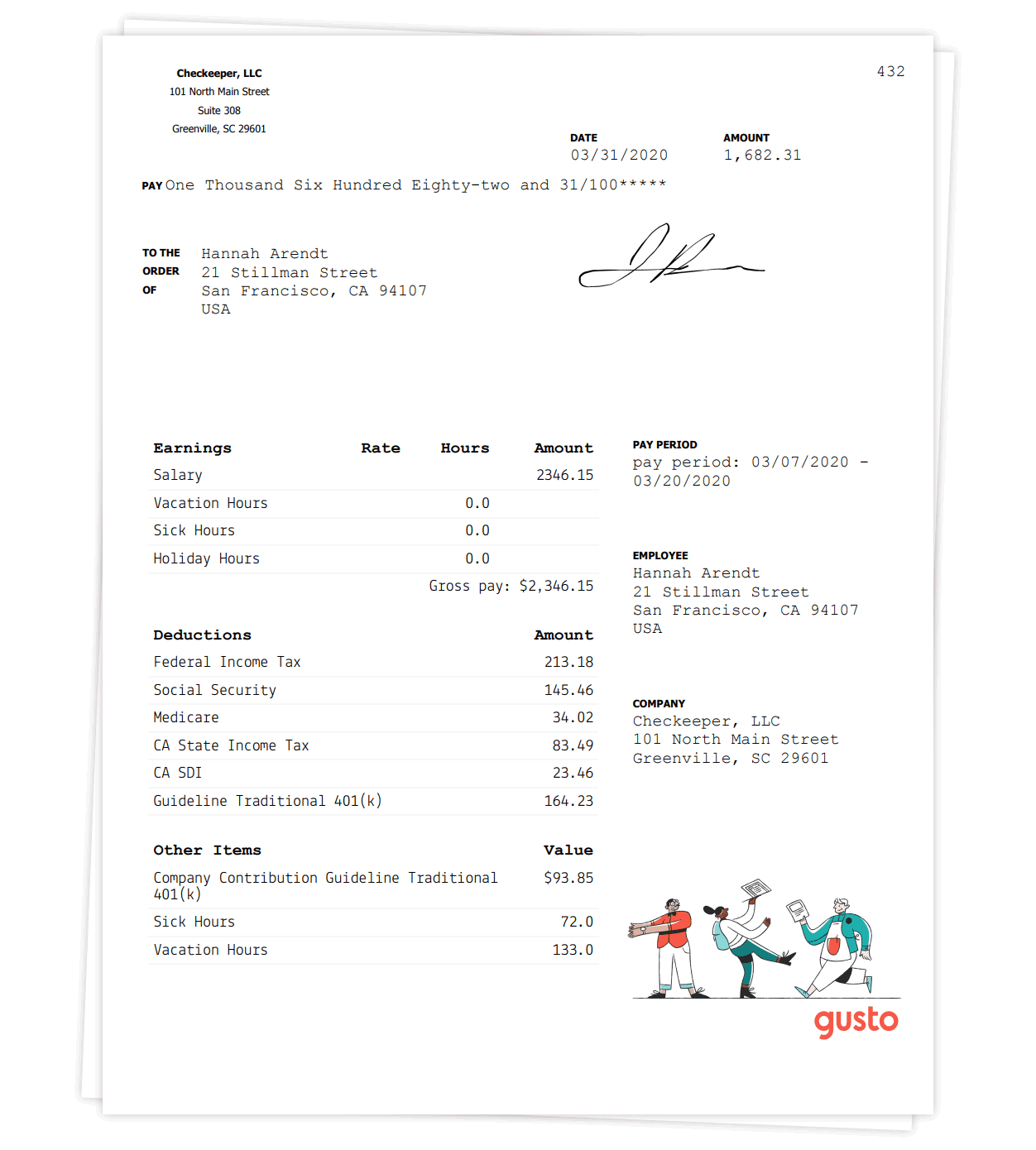Checkeeper Gusto payroll template